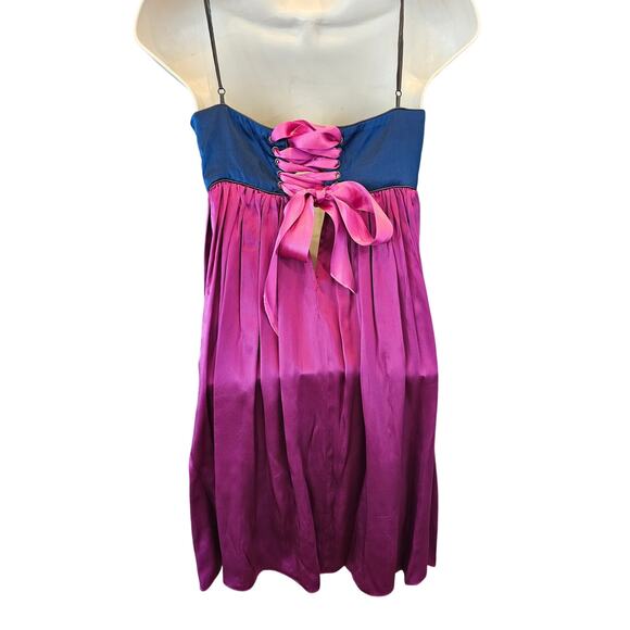 Full circle 100 % silk corset style fuchsia dress side zip midi flirty EUC 8/XS - Picture 2 of 9